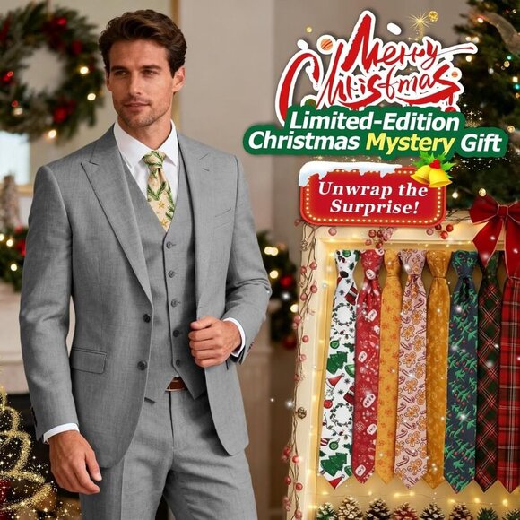 Men's Notched Lapel Grey Groomsmen Slim Fit 3 Pieces Suit for Wedding - Picture 2 of 7